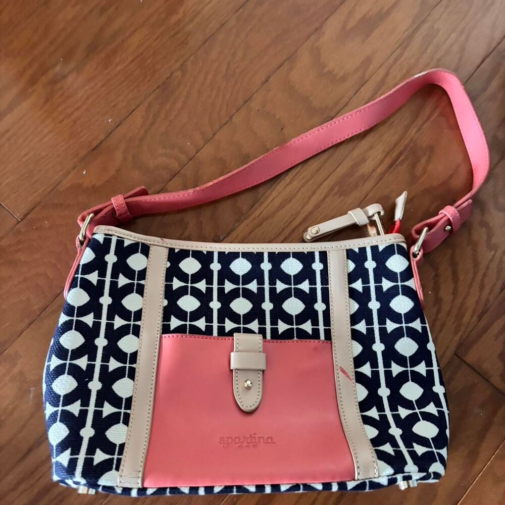 SPARTINA 449 Women's Patterned Nasvy Coral White Pocketbook Tan Shoulder Bag